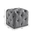 nestroots Velvet Pouffe Ottoman for Living Room | Cloudy Grey Tufted Puffy Stool for Sitting | Quilted Square Footrest Chair | Lounge Seating for Bedroom, Balcony, Entryway | 18 Inch Height