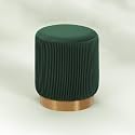 nestroots Round Velvet Pouffe Ottoman for Living Room | Black Pleated Design with Golden Metal Base | Lounge Chair, Footrest, Vanity Stool for Bedroom &amp; Home Décor | 18 Inch Height
