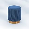 nestroots Round Velvet Pouffe Ottoman for Living Room | Blue Pleated Design with Golden Metal Base | Lounge Chair, Footrest, Vanity Stool for Bedroom & Home Décor | 18 Inch Height