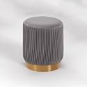 nestroots Round Velvet Pouffe Ottoman for Living Room | Dark Grey Pleated Design with Golden Metal Base | Lounge Chair, Footrest, Vanity Stool for Bedroom &amp; Home Décor | 18 Inch Height