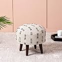 nestroots Wooden Ottoman Stools for Living Room | Printed Pouffes for Sitting, Foot Rest with 4 Wooden Legs | 14 Inch Height, Black &amp; White | Stylish &amp; Comfortable Furniture for Home Décor