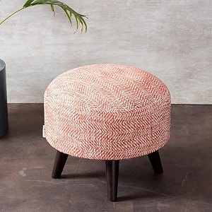 nestroots wooden ottoman stools for living room  printed pouffes for sitting foot rest with 4 wooden legs  14 inch height orange  stylish amp comfortable furniture for home dcor