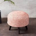 nestroots Wooden Ottoman Stools for Living Room | Printed Pouffes for Sitting, Foot Rest with 4 Wooden Legs | 14 Inch Height, Orange | Stylish &amp; Comfortable Furniture for Home Dcor