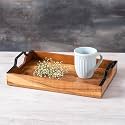 Nestroots Wooden Serving Tray with Black Finish Handle | Wood Brown Wood Brown | Stylish Multipurpose Tray for Dining, Kitchen &amp; Home Dcor (15 Inches)