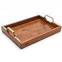 Nestroots Wooden Snacks Serving Tray Modern Style with Golden Finish Handle | Brown Wooden | Stylish Multipurpose Tray for Home Kitchen Cafe Restaurant Dining &amp; Home Dcor (15 Inches)