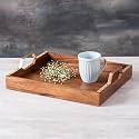 Nestroots Wooden Snacks Serving Tray Modern Style with Golden Finish Handle | Brown Wooden | Stylish Multipurpose Tray for Home Kitchen Cafe Restaurant Dining &amp; Home Dcor (15 Inches)