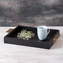 Nestroots Wooden Tray for Serving (15 Inches) - Dining Table Accessories &amp; Kitchen Organizer Serving Trays | Gold Handles for Home Decoration | Black Wooden Tray for Tea, Coffee &amp; Snacks