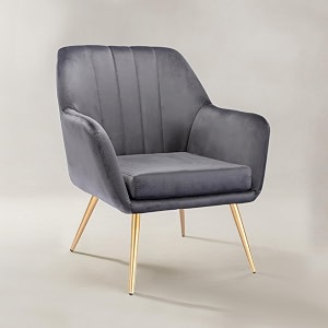 nestroots velvet lounge chair for living room  accent chair for bedroom  1 seater sofa chair for work from home with metallic golden legs  grey 16334 inches height