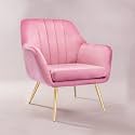 nestroots Velvet Lounge Chair for Living Room | Accent Chair for Bedroom | 1 Seater Sofa Chair for Work from Home with Metallic Golden Legs | Pink 16.3" inches Height