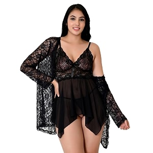Net Lace Spandex Women Babydoll Nightgown Honeymoon