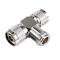 2N Male to N Female T Type 3 Way RF Connector Adapter Signal Splitter for Antenna, Cable, Amplifier - MMF