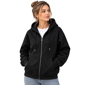 NETCLICK Womens Cotton Fleece Full-Zip Hooded Sweatshirt