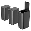 NETDOT 3 Pack 10 L/2.6 Gal Bathroom &amp; Kitchen Trash Can with Press Type Lid, Black Slim Garbage Cans for Bathroom, Kitchen, Office, Bedroom