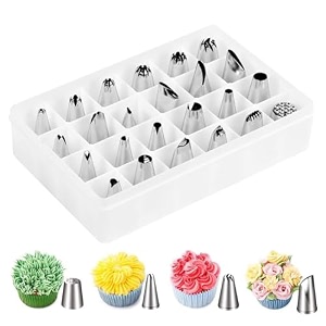 netizen 24 pcs stainless steel nozzles set for cake decorating for icing on cakes cupcakes and pastry cake nozzle set nozzle set cake making set nozzle for cake etc