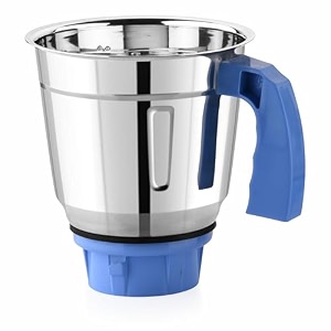 netro dry jar 1l  90g blue metal base  stainless steel dry grinding jar with handle  universal 4-teeth coupler 2-slot design  compatible with all indian mixer grinders