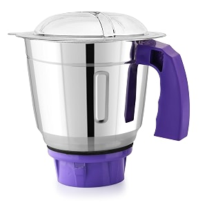 netro dry jar 1l  90g purple metal base  stainless steel dry grinding jar with handle  universal 4-teeth coupler 2-slot design  compatible with all indian mixer grinders