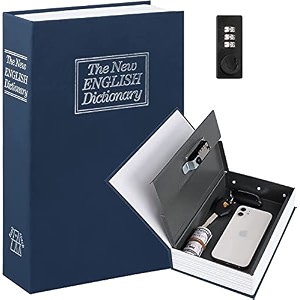 alloy steel book safe with combination lock dictionary diversion book safe portable safe boxcash jewellery kids money and passportdiamond ring etc small- 18  115  55 cm blue