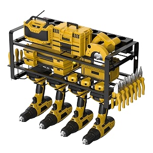 neu master power tool organizer heavy duty power tool rack wall mount with 4 drill holders metal tool storage shelf with 7 outlet power strip black