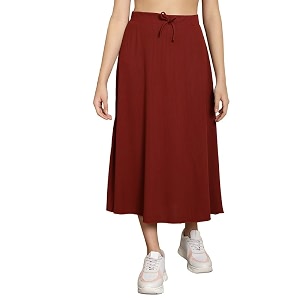 NEUDIS Women Black Ribbed Flared Maxi Skirt