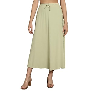 NEUDIS Women Black Ribbed Flared Maxi Skirt