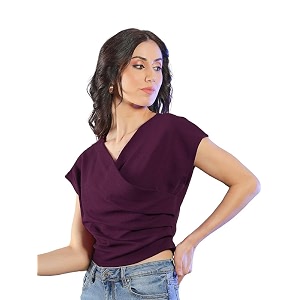 NEUDIS Women Polyester Knit Solid Fitted Overlap