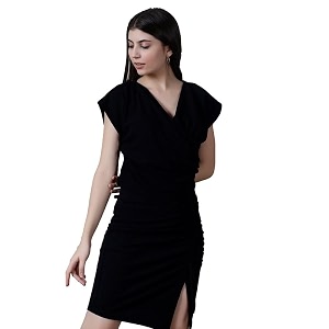 NEUDIS Women Polyester Knit Solid Fitted Overlap