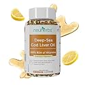 Neuherbs Deep Sea Cod Liver Oil Omega 3 Supplement With Vitamin A, D3 & E | Supports Heart, Brain, Bone & Skin Health | Fish Oil for Men & Women | No Fishy Burps With Lemon Flavour - 100 Softgels