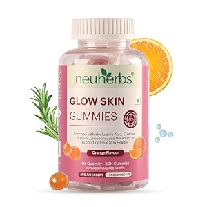 neuherbs glow skin 30 gummies for men amp women with hyaluronic acidvitaminslycopene amp rosemary to support healthier amp youthful skin healthnatural orange flavoured100 vegetariangelatin free