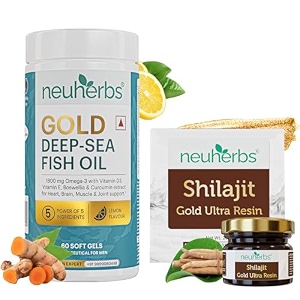neuherbs gold deep sea omega 3 fish oil 60 softgels amp shilajit gold ultra resin 20 gm for men amp women  1080mg epa amp 720mg dha  omega-3 amp shilajit combo pack for heart brain muscle amp joint support