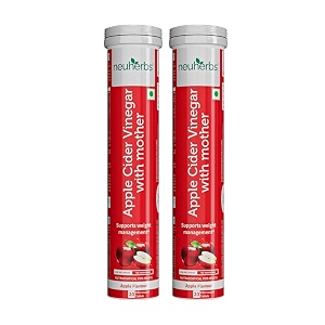 neuherbs apple cider vinegar with mother effervescent tablet  weight loss supplement with vitamin b6 amp b12  zero added sugar  easy to carry amp consume  20 tablets pack of 2 apple flavour