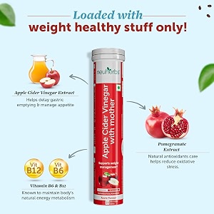 neuherbs apple cider vinegar with mother effervescent tablet  weight loss supplement with vitamin b6 amp b12  zero added sugar  easy to carry amp consume  for men amp women  20 tablets apple flavour