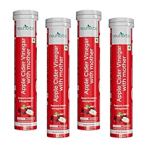 neuherbs apple cider vinegar with mother effervescent tablet  with vitamin b6 amp b12  zero added sugar  easy to carry amp consume  20 tablets pack of 4 apple flavour