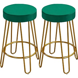 neumark decor bar counter height stools home barstools with upholstered velvet round backless seat and hairpin legs set of 2 green