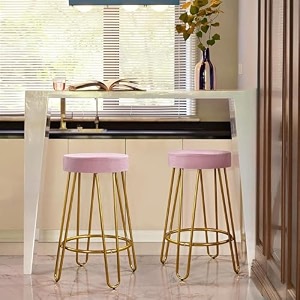 neumark decor bar counter height stools home barstools with upholstered velvet round backless seat and hairpin legs set of 2 pink