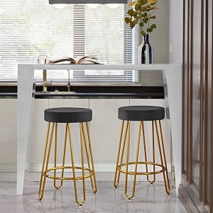neumark decor bar counter height stools home barstools with upholstered velvet round backless seat and hairpin legs set of 2 black