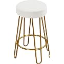 NEUMARK Decor Bar Counter Height Stools Home Barstools with Upholstered Velvet Round Backless Seat and Hairpin Legs (1 Pcs, White)