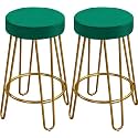 NEUMARK Decor Bar Counter Height Stools Home Barstools with Upholstered Velvet Round Backless Seat and Hairpin Legs (Set of 2, Green)