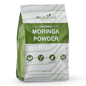 neutraleaf organic moringa powder  drumstick leaves powder for immunity  rich in iron calcium amp plant protein  superfood for hair growth amp glowing skin  non-gmo vegan  resealable bag  500g