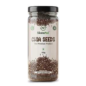 neutraved chia seeds 150g  raw amp unpolished superfood  high fibre amp plant protein  rich in omega-3  gluten-free vegan-friendly  premium edible seeds for weight management  jar pack - 150gm