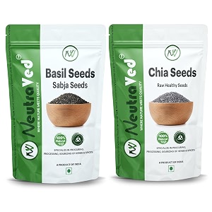 neutraved combo chia seeds 350g and basil sabja seeds 350g natural unpolished rich in fiber amp omega-3  raw seed for eating - 700g
