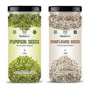 neutraved combo pumpkin seeds 150g  sunflower seeds 150g  pumpkin sunflower seeds combo  rich in protein fiber amp antioxidants  healthy diet snacks- edible seeds 300gm