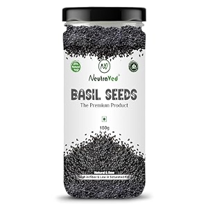 neutraved raw basil seeds 150g  edible sabja seeds for eating weight management amp detox  natural unpolished rich in fiber amp omega-3  jar 150gm
