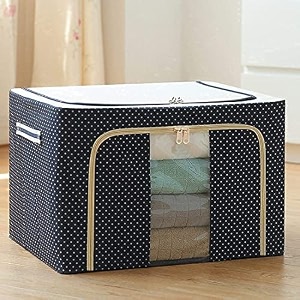 neutrino clothes storage box foldable steel frame clothes organizer storage box for wardrobe saree shirts and blankets 66 ltr - pack of 1