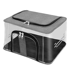 neutrino foldable steel frame clothes organizer storage box for wardrobe saree shirts and blankets 26 ltr -fabric grey 26 liter transfar