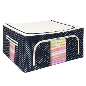 neutrino foldable steel frame clothes organizer storage box for wardrobe saree shirts and blankets 24 ltr -oxford fabric blue
