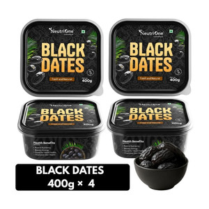 neutrione premium black dates khajoor  dry fruits  khajur rich in iron fibre  vitamins dry dates 4 x 400 g