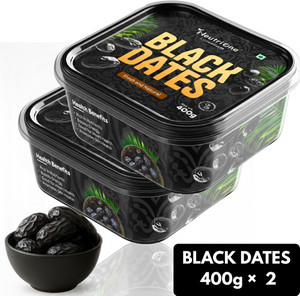 neutrione premium black dates khajoor  dry fruits  khajur rich in iron fibre  vitamins dry dates 2 x 400 g