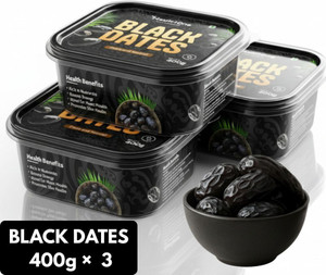 neutrione premium black dates khajoor  dry fruits  khajur rich in iron fibre  vitamins dry dates 3 x 400 g