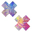 Neva Nude Iridescent Crystal Beamz Nipztix Pasties Nipple Covers for Festivals, Raves, Lingerie and More, Made in USA