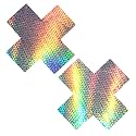 Neva Nude Iridescent Crystal Beamz Nipztix Pasties Nipple Covers for Festivals, Raves, Lingerie and More, Made in USA